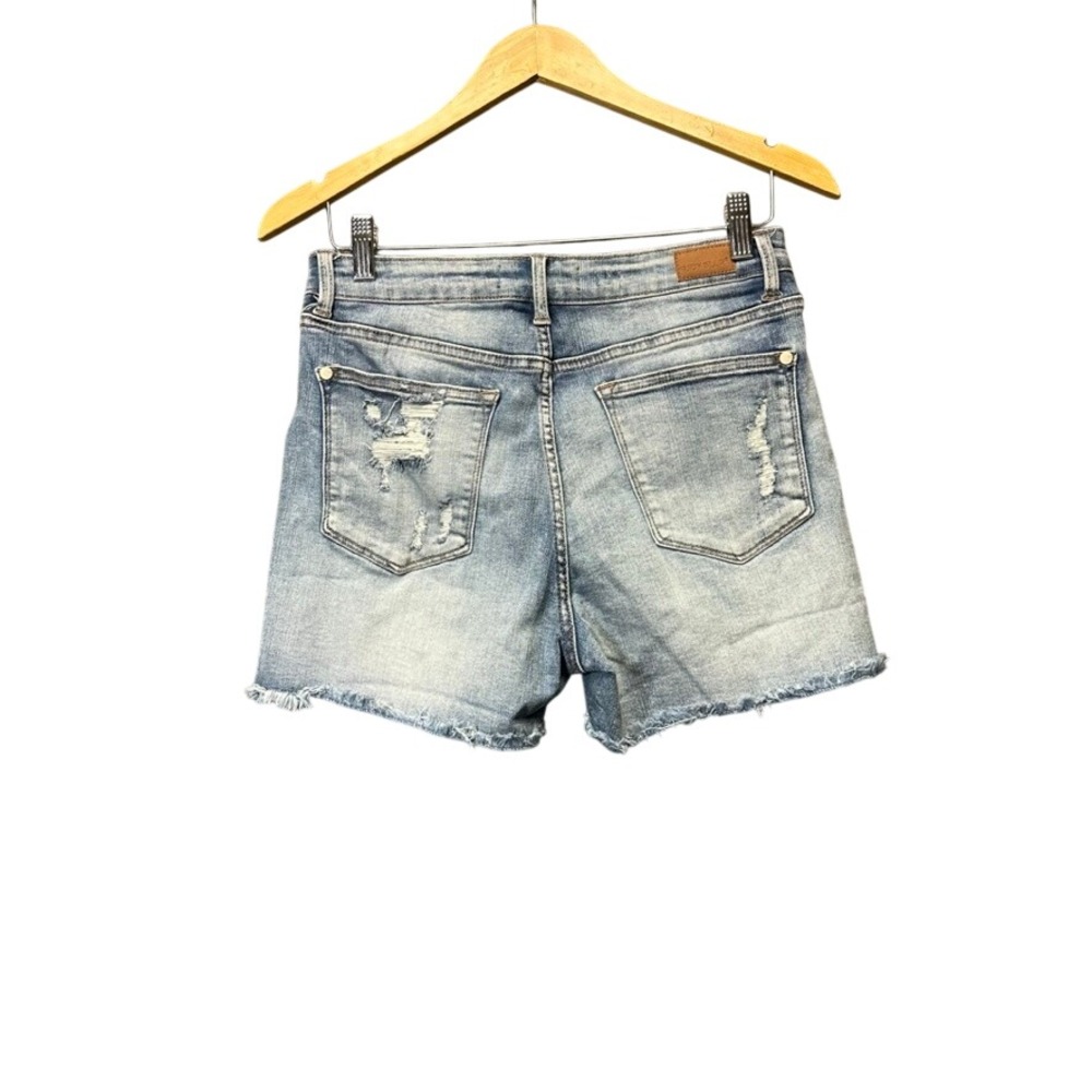 Judy Blue Distressed Denim Shorts Light Wash Button Fly JB150142 Womens Large - Picture 2 of 14